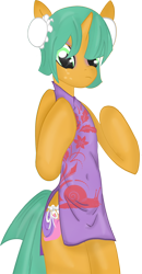 Size: 468x900 | Tagged: safe, artist:rayodragon, character:snails, species:anthro, alternate hairstyle, chinese, clothing, dress, eyeliner, glitter shell, hair bun, makeup, male, solo, transvestite, trap