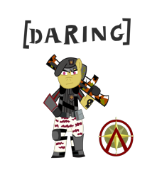 Size: 1936x2191 | Tagged: safe, artist:jewelsfriend, character:daring do, species:pony, bipedal, borderlands, borderlands 2, crossover, female, gun, roland, soldier, solo
