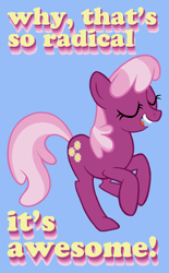 Size: 3600x5824 | Tagged: safe, artist:tygerbug, character:cheerilee, species:earth pony, species:pony, g4, 80s, 80s cheerilee, caption, eyes closed, female, mare, photoshop, radical, solo