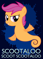 Size: 4629x6374 | Tagged: safe, artist:maximillianveers, artist:tygerbug, character:scootaloo, species:pegasus, species:pony, species:sea pony, g4, absurd resolution, cute, cutealoo, female, hilarious in hindsight, photoshop, pun, seahorse, seapony scootaloo, shoo be doo, solo, vector