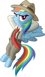 Size: 7054x11910 | Tagged: safe, artist:tygerbug, character:rainbow dash, species:pegasus, species:pony, g4, absurd resolution, clothing, costume, female, handsome, mare, noir, photoshop, rainbow dash always dresses in style, simple background, solo, transparent background
