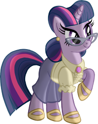 Size: 6650x8409 | Tagged: safe, artist:tygerbug, character:twilight sparkle, character:twilight sparkle (unicorn), species:pony, species:unicorn, absurd resolution, clothing, dress, female, glasses, joan crawford, mare, noir, photoshop, raised hoof, simple background, solo, transparent background