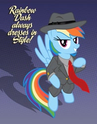 Size: 5500x7000 | Tagged: safe, artist:echo-and-hazel-ponis, artist:tygerbug, character:rainbow dash, species:pegasus, species:pony, g4, abstract background, absurd resolution, clothing, costume, female, hat, mare, photoshop, poster, rainbow dash always dresses in style, solo, suit, vector