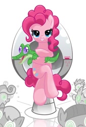 Size: 512x752 | Tagged: safe, artist:don-ko, character:gummy, character:pinkie pie, evil genius, mind control, sitting