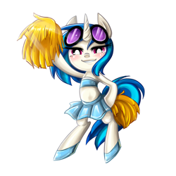 Size: 1000x1000 | Tagged: safe, artist:chch, character:dj pon-3, character:vinyl scratch, species:pony, bipedal, cheerleader, clothing, female, midriff, miniskirt, pom pom, skirt, solo, studentpinkie, tube top