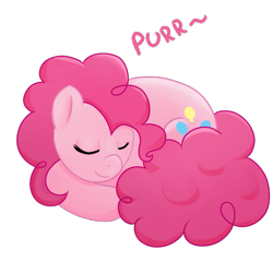Size: 625x625 | Tagged: safe, artist:marikaefer, character:pinkie pie, species:earth pony, species:pony, behaving like a cat, cute, eyes closed, purring, simple background, sleeping, smiling, transparent background
