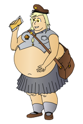 Size: 508x760 | Tagged: safe, artist:fatponysketches, character:derpy hooves, aderpose, bag, belly, big belly, clothing, fat, female, hat, humanized, letter, mail, mailbag, obese, post, postman's hat, solo, ssbbw