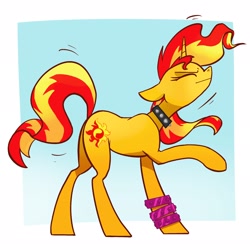 Size: 2048x2048 | Tagged: safe, artist:pfeffaroo, character:sunset shimmer, species:pony, species:unicorn, g4, bracelet, eyes closed, solo, spiked collar