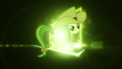 Size: 1920x1080 | Tagged: safe, artist:adrianimpalamata, character:apple fritter, apple family member, clothing, female, hat, lens flare, pigtails, solo, vector, wallpaper