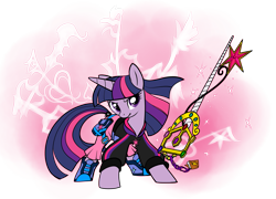 Size: 2305x1657 | Tagged: safe, artist:sakuyamon, character:twilight sparkle, species:pony, clothing, crossover, female, keyblade, kingdom hearts, mare, solo