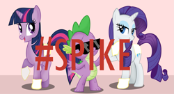 Size: 1909x1028 | Tagged: safe, artist:flare-chaser, character:rarity, character:spike, character:twilight sparkle, species:dragon, species:pony, blurred lines, female, hashtag, male, mare, parody, robin thicke, spike gets all the mares, text