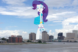 Size: 1200x800 | Tagged: safe, artist:joemasterpencil, character:rarity, my little pony:equestria girls, city, clothing, dress, eyes closed, fall formal outfits, female, giantess, louisiana, macro, new orleans, open mouth, skyline, solo, twerking