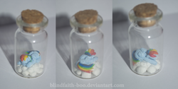 Size: 1267x639 | Tagged: safe, artist:blindfaith-boo, character:rainbow dash, bottle, sculpture
