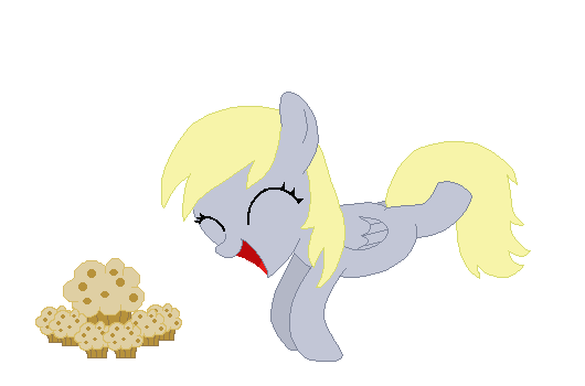 Size: 530x350 | Tagged: safe, artist:tomdantherock, character:derpy hooves, animated, cute, dancing, derpabetes, excited, female, filly, foal, happy, hoofy-kicks, muffin, solo, weapons-grade cute