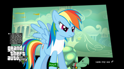 Size: 1500x837 | Tagged: safe, artist:flare-chaser, character:rainbow dash, character:tank, grand theft auto, gta v, loading screen, video game