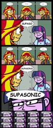 Size: 1021x2452 | Tagged: safe, artist:zicygomar, edit, character:sunset shimmer, character:twilight sparkle, my little pony:equestria girls, comic, song reference