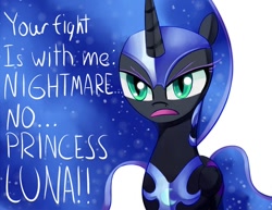 Size: 900x695 | Tagged: safe, artist:negativefox, character:nightmare moon, character:princess luna, species:alicorn, species:pony, female, frown, solo, tsundere, tsundere moon