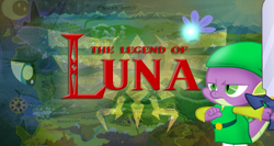 Size: 1500x800 | Tagged: safe, artist:flare-chaser, character:princess luna, character:spike, link, linkspike, navi, the legend of zelda