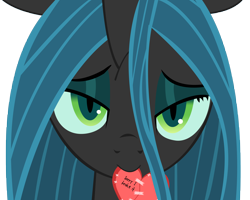 Size: 7000x5600 | Tagged: safe, artist:derpy-maple, artist:tomdantherock, character:queen chrysalis, species:changeling, g4, absurd resolution, bedroom eyes, bust, changeling queen, cute, cutealis, female, heart, lidded eyes, looking at you, mouth hold, portrait, simple background, solo, tape, transparent background, valentine, vector