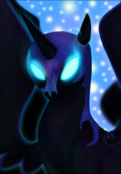 Size: 710x1021 | Tagged: safe, artist:risterdus, character:nightmare moon, character:princess luna, female, glowing eyes, solo