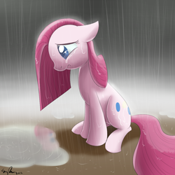 Size: 1024x1024 | Tagged: safe, artist:sirpayne, character:pinkamena diane pie, character:pinkie pie, rain, sad