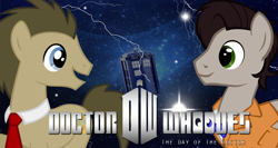 Size: 1500x800 | Tagged: safe, artist:flare-chaser, character:doctor whooves, character:time turner, day of the doctor, doctor who, eleventh doctor, space, tardis, tenth doctor, time travel