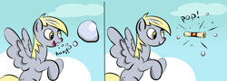 Size: 1744x627 | Tagged: safe, artist:pacce, artist:rubrony, character:derpy hooves, species:pegasus, species:pony, background pony, bubble, burp, colored, comic, female, filly, letter, mare, scroll, solo, wavy mouth