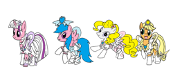 Size: 1024x464 | Tagged: safe, artist:omegaridersangou, character:applejack (g1), character:firefly, character:surprise, g1, g4, cure blossom, cure marine, cure moonlight, cure sunshine, g1 to g4, generation leap, heartcatch precure, precure, pretty cure, super silhouette