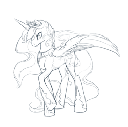 Size: 538x532 | Tagged: safe, artist:noel, character:princess luna, species:alicorn, species:pony, g4, female, mare, monochrome, simple background, sketch, solo