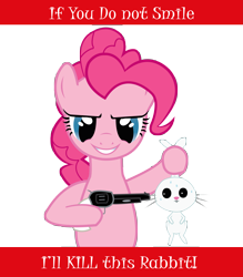Size: 5833x6666 | Tagged: safe, artist:joemasterpencil, character:angel bunny, character:pinkie pie, species:rabbit, absurd resolution, disproportionate retribution, gun, revolver, simple background, text, transparent background