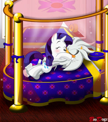 Size: 804x900 | Tagged: safe, artist:brodogz, character:rarity, bed, commission, crossover, crossover shipping, interspecies, shipping, silvarity, silver the hedgehog, sonic the hedgehog (series)