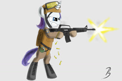 Size: 1500x1000 | Tagged: safe, artist:pandramodo, character:rarity, species:pony, bipedal, female, gun, m4, rifle, solo
