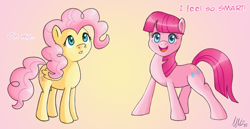 Size: 970x500 | Tagged: safe, artist:marikaefer, character:fluttershy, character:pinkie pie, alternate hairstyle, mane swap