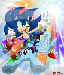 Size: 766x900 | Tagged: safe, artist:brodogz, character:rainbow dash, character:sonic the hedgehog, episode:sonic rainboom, g4, my little pony: friendship is magic, a new dawn, commission, crossover, fanfic art, sonic the hedgehog (series)
