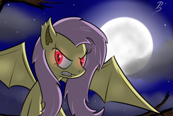 Size: 1500x1000 | Tagged: safe, artist:pandramodo, character:flutterbat, character:fluttershy, species:bat pony, species:pony, female, looking at you, moon, night, race swap, solo