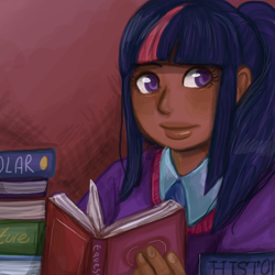 Size: 3000x3000 | Tagged: safe, artist:superlucky13, character:twilight sparkle, species:human, book, dark skin, female, high res, humanized, solo