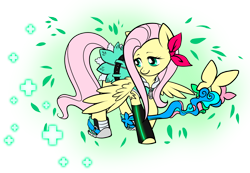 Size: 2016x1392 | Tagged: safe, artist:sakuyamon, character:fluttershy, bow, crossover, female, kingdom hearts, solo, staff