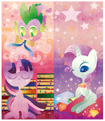 Size: 665x767 | Tagged: safe, artist:disfiguredstick, character:rarity, character:spike, character:twilight sparkle