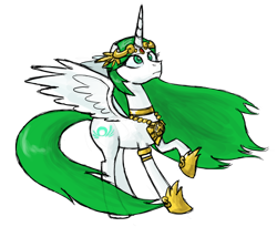 Size: 686x562 | Tagged: safe, artist:zicygomar, species:alicorn, species:pony, g4, crossover, female, flowing mane, frown, jewelry, kid icarus, kid icarus: uprising, mare, nintendo, palutena, ponified, raised hoof, simple background, solo, spread wings, standing, transparent background, wings