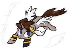 Size: 398x284 | Tagged: safe, artist:zicygomar, species:pony, species:unicorn, g4, artificial wings, augmented, crossover, kid icarus, kid icarus: uprising, magic, magic wings, nintendo, pit (kid icarus), ponified, solo, winged unicorn, wings