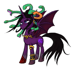 Size: 604x563 | Tagged: safe, artist:zicygomar, species:alicorn, species:bat pony, species:pony, bat pony alicorn, gorgon, kid icarus, kid icarus: uprising, medusa, nintendo, ponified, simple background, solo, transparent background, wristband