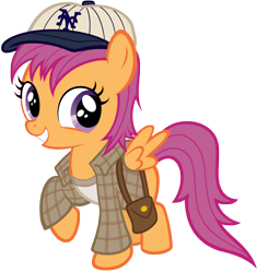 Size: 9405x10000 | Tagged: safe, artist:dentist73548, artist:tygerbug, character:scootaloo, species:pegasus, species:pony, g4, absurd resolution, baseball cap, blank flank, cap, clothing, cosplay, cute, cutealoo, female, filly, hat, indiana jones, raised hoof, recolor, scootaround, short round, simple background, solo, spread wings, three quarter view, transparent background, vector, wings, young