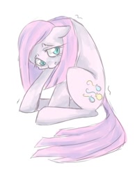 Size: 370x476 | Tagged: safe, artist:coffeechicken, character:pinkamena diane pie, character:pinkie pie, species:earth pony, species:pony, female, floppy ears, looking at you, looking sideways, mare, sad, shaking, simple background, sitting, slumped, solo, white background