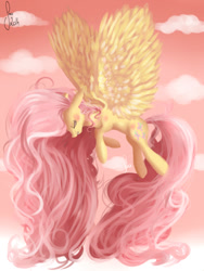 Size: 768x1024 | Tagged: safe, artist:saoiirse, character:fluttershy, female, flying, long mane, long tail, painting, solo