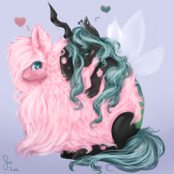 Size: 2000x2000 | Tagged: safe, artist:saoiirse, character:queen chrysalis, oc, oc:fluffle puff, species:changeling, ship:chrysipuff, beautiful, female, fluffy, lesbian, shipping