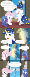 Size: 2562x6382 | Tagged: safe, artist:t-3000, character:princess celestia, character:princess luna, character:star swirl the bearded, cewestia, comic, cute, filly, this will end in tears, window, woona, younger