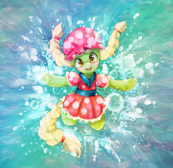 Size: 1000x966 | Tagged: safe, artist:girlieginger, character:granny smith, episode:leap of faith, g4, my little pony: friendship is magic, adorasmith, clothing, cute, female, solo, swimsuit, water, young granny smith