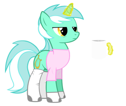 Size: 1708x1439 | Tagged: safe, artist:flare-chaser, character:lyra heartstrings, clothing, coffee, cute, female, lazy, morning, mug, pajamas, shirt, socks, solo, tired