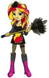Size: 473x749 | Tagged: safe, artist:wryte, character:sunset shimmer, my little pony:equestria girls, clothing, cute little fangs, duster, female, french maid, humanized, leather jacket, looking at you, maid, sledgehammer, solo
