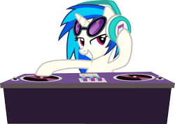 Size: 3526x2510 | Tagged: safe, artist:tsabak, character:dj pon-3, character:vinyl scratch, species:pony, species:unicorn, episode:testing testing 1-2-3, g4, my little pony: friendship is magic, female, headphones, high res, hooves, horn, mare, simple background, smiling, solo, sunglasses, teeth, transparent background, vector